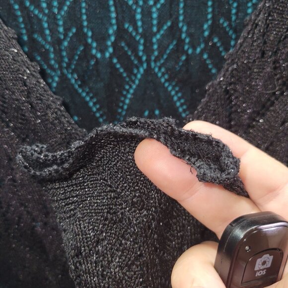 Magaschoni Black Lattice Knit V-Neck Long-Sleeve Sweater Top Womens Size M - Picture 6 of 11